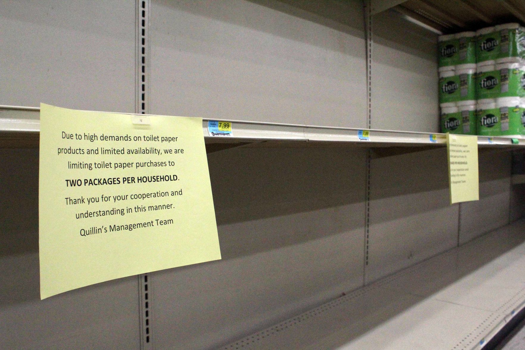 Quillin's Quality Foods empty shelves